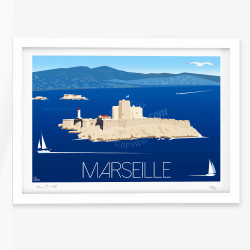 Affiche d'art signée à la main par Eric Garence "Marseille, Le Chateau d'if"