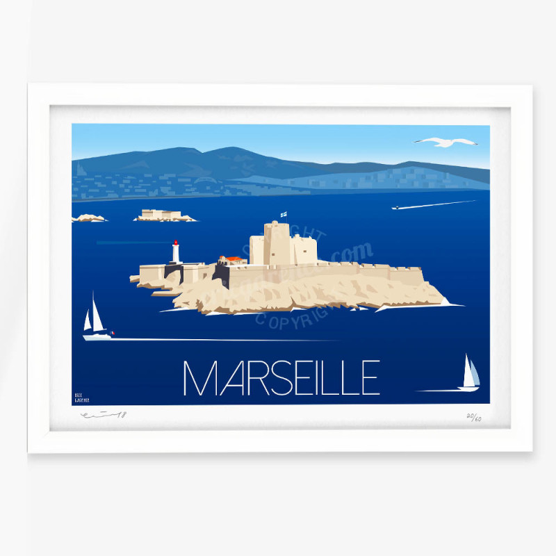Hand signed art poster "Marseille, Le Chateau d'if" by Eric Garence Hand signed art poster "Marseille, Le Chateau d'if" by Eric Garence