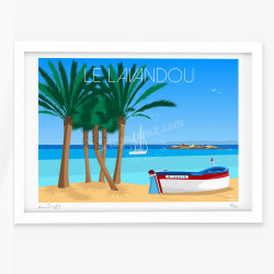 Affiche d'art signée à la main par Eric Garence "Le Lavandou, Plage Saint-Clair"
