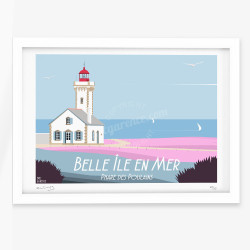 Affiche d'art signée à la main par Eric Garence "Belle-Île-en-Mer, Le Phare des Poulains"