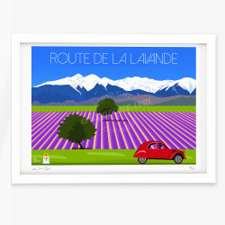 Affiche d'art signée à la main par Eric Garence "Valensole, Route de la lavande"