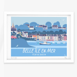Affiche d'art signée à la main par Eric Garence "Belle-Île-en-Mer, Port Sauzon"