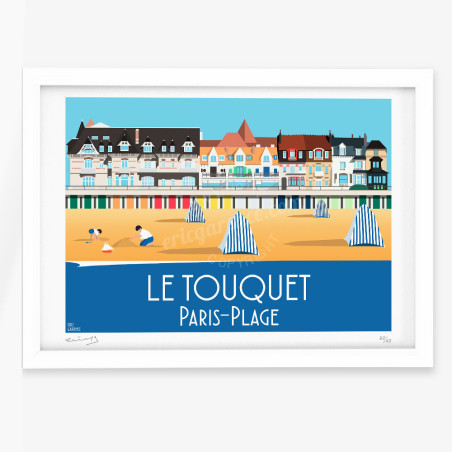 Affiche d'art signée à la main par Eric Garence "Le Touquet-Paris-Plage, La plage"